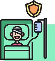 A man in a hospital bed with a shield over it vector