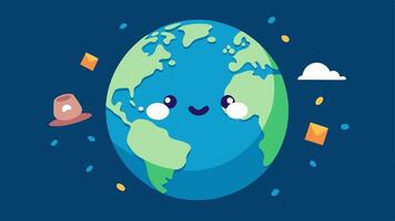 Earths Alarm A globe with a frowning face on one side surrounded by plastic waste opposite of a smiling Earth surrounded by a thriving ecosystem.. vector