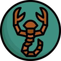 A scorpion in a circle with a black and brown background vector
