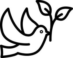 A black and white drawing of a dove holding a leaf vector