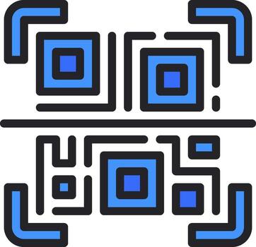 un qr código icono con azul y negro cuadrícula vector
