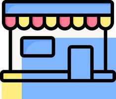 A small store with a yellow and blue awning vector