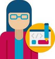 A woman holding a pen and a computer icon vector