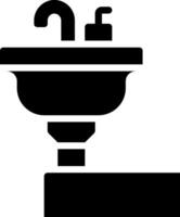 A black and white illustration of a sink and faucet vector