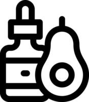 A black and white image of a bottle and an avocado vector