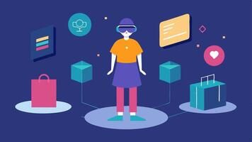 Augmented Reality Zones Designated areas featuring AR displays where shoppers can try out virtual outfits or tech by simply standing in front of a screen.. vector