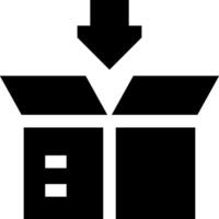 A black and white icon of a box with an arrow pointing down vector