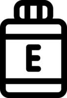 A black and white icon of a bottle with the letter e vector
