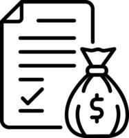 A money bag and a check are next to a document vector