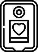 A black and white icon of a heart with a camera vector