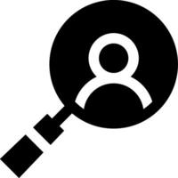A magnifying glass icon with a person in the center vector