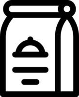 A bag of coffee is shown in black and white vector