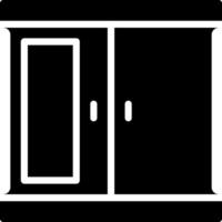 A black and white icon of a door with a glass door vector