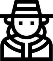 A black and white icon of a man wearing a hat vector