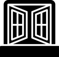 A black and white icon of an open window vector