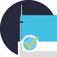 A blue and white logo with a check mark and a blue button vector