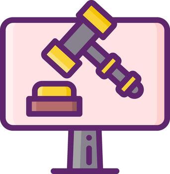 A judge's gavel is on a computer screen vector
