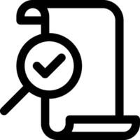 A black and white icon of a magnifying glass and a check mark vector