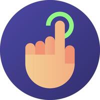 A hand touching a button with a green arrow vector