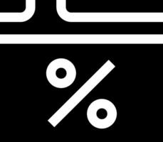 A black and white icon of a shopping cart with a percentage sign vector