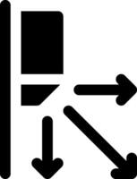 A black and white icon of a door with arrows pointing to it vector