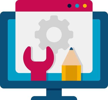 A computer screen with a pencil and wrenet vector