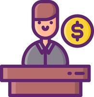 A man sitting at a desk with a dollar coin vector