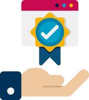 A hand holding a certificate and a badge vector