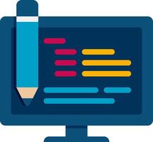 A computer monitor with a pencil and code on it vector