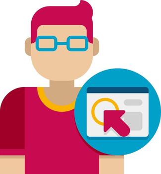 un hombre con lentes y un ratón es participación un computadora vector