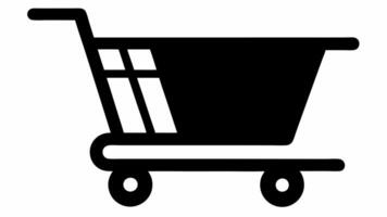 Cart Silhouette A solid black silhouette of an empty shopping cart against a contrasting white background making it striking and noticeable.. vector