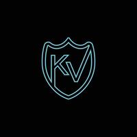 KV logo with shield shape and Logo design template vector