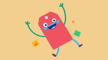 Cheerful Tag A vibrant price tag with arms and legs twirling joyfully in midair sporting a big smile and colorful discount stickers all over its body.. vector