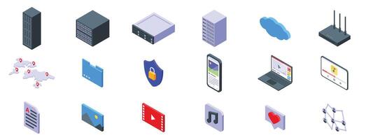 CDN icons set. Data storage and communication, exploring cloud computing, server farms, and network connectivity vector