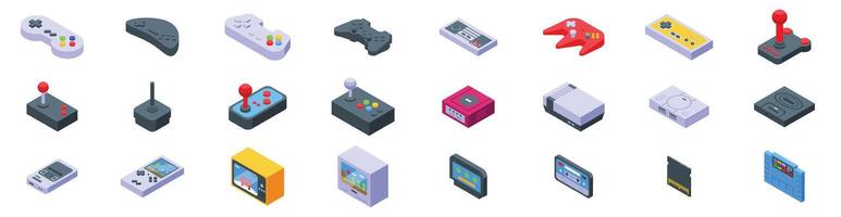 Retro gamepad icons set. Retro gaming consoles and controllers providing nostalgic entertainment vector