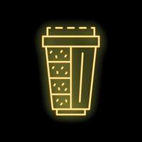 Glowing neon line coffee cup to go icon isolated on black background vector