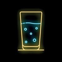 Neon sign showing a glass of sparkling water on black background vector