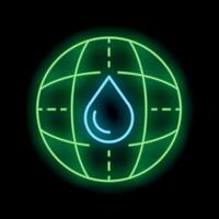 Neon icon of a water drop over a globe for global water shortage concept vector