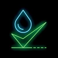 Neon icon of water drop receiving green check mark approval vector