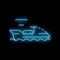 Neon sign of a cargo ship sailing on water with speed lines vector