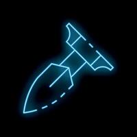 Blue neon icon of a rocket launcher glowing on a dark background vector