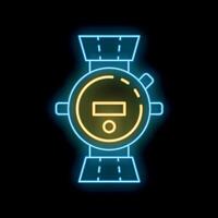 Glowing neon line water meter icon isolated on black background. Vector illustration