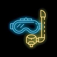Glowing neon line diving mask and snorkel icon isolated on a black background vector illustration