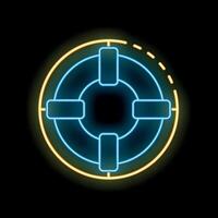 Glowing neon line lifebuoy in a target symbolizing the concept of rescue vector