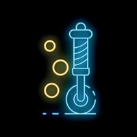 Neon barber pole sign with falling coins on black background vector