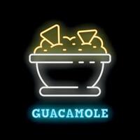 Neon sign showing bowl overflowing with guacamole and tortilla chips vector