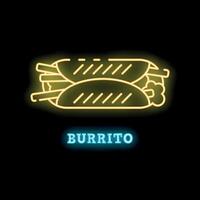 Neon sign showing delicious burritos with meat and vegetables vector