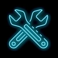 Two crossed wrenches forming a neon sign with copy space vector