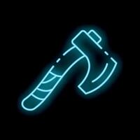 Neon blue ax icon glowing on black background vector