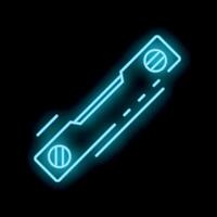 Neon blue icon of a spirit level glowing on a black background vector